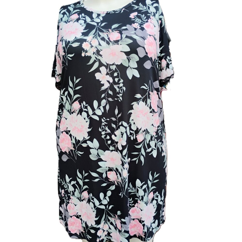 Black and Pink Floral Night Dress